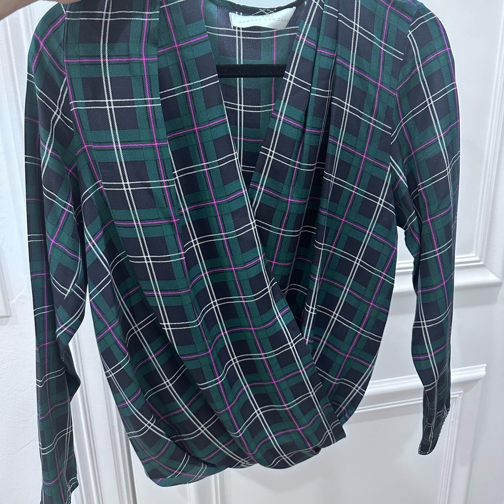 Amanda uprichard Green Crossover Silk in Scotch plaid